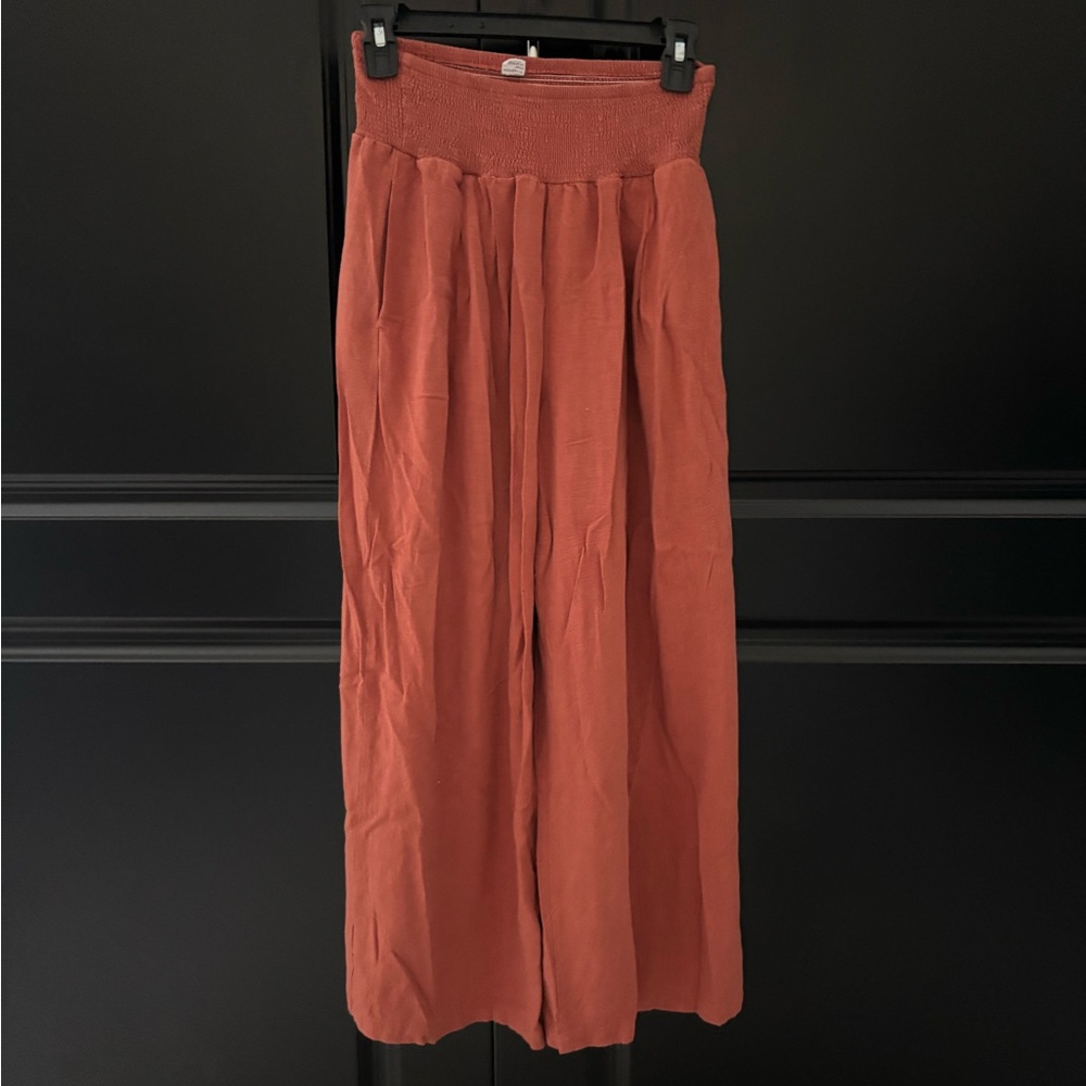 Anrabess Elegant Terracotta Wide-Leg Pants
